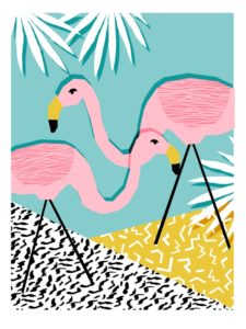 Sunday's Society6 - Wacka retro neon tropical colorful pattern pop art flamingo